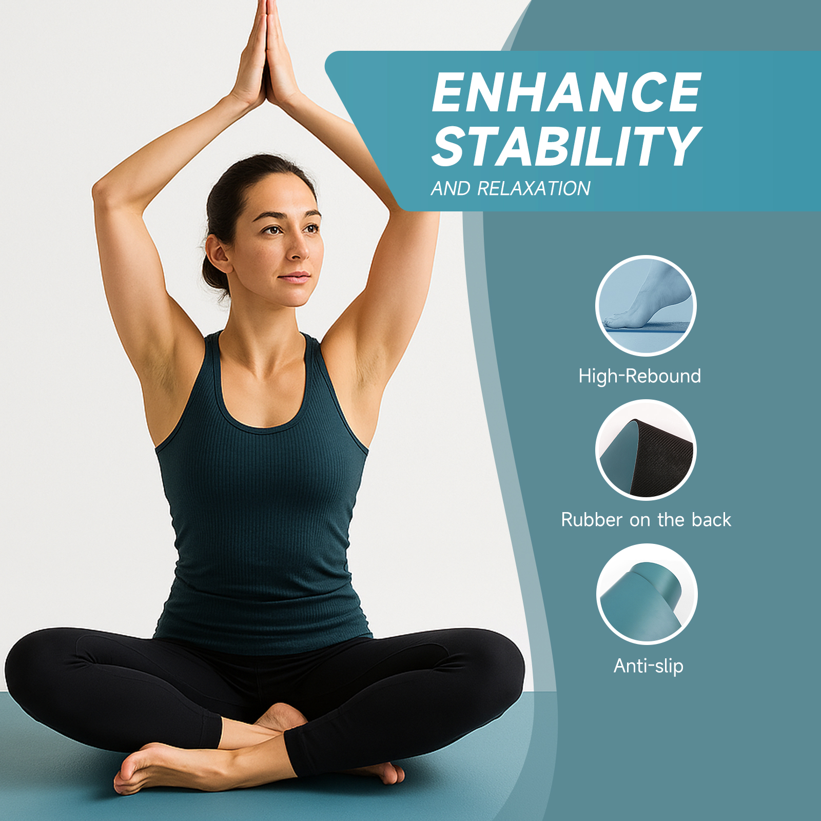 Nature Rubber - 185*68*0.45cm - Single Color Professional Yoga Mat with Laser Printed Alignment Lines